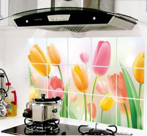 1PCS 75*45cm Kitchen Oilproof Removable Wall Stickers Aluminum foil Art Decor Home Decal Fruit oil stickers wall stickers