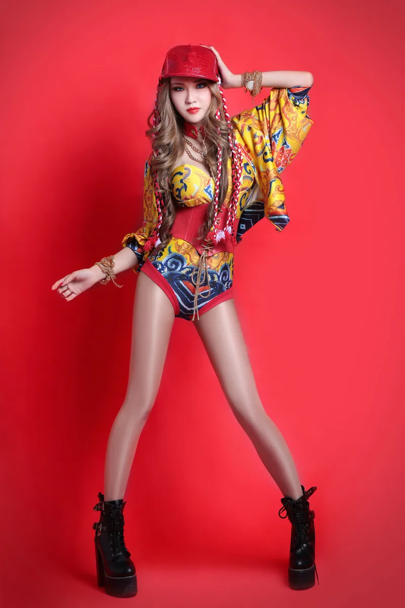 Костюмы для девочек Женский Золотой комбинезон Dj singer ds dj королевские халаты