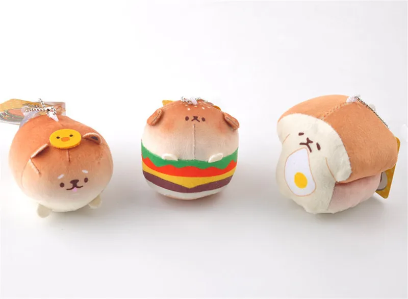 Bread Hamburger Cheese Dog Plush Pendants Toys Puppy Dog Dolls (4)