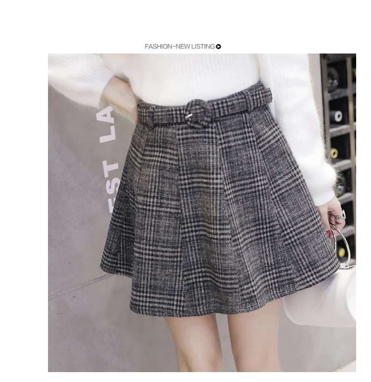 Осенне-зимняя женская юбка Корейская Высокая талия винтажная Клетчатая ...