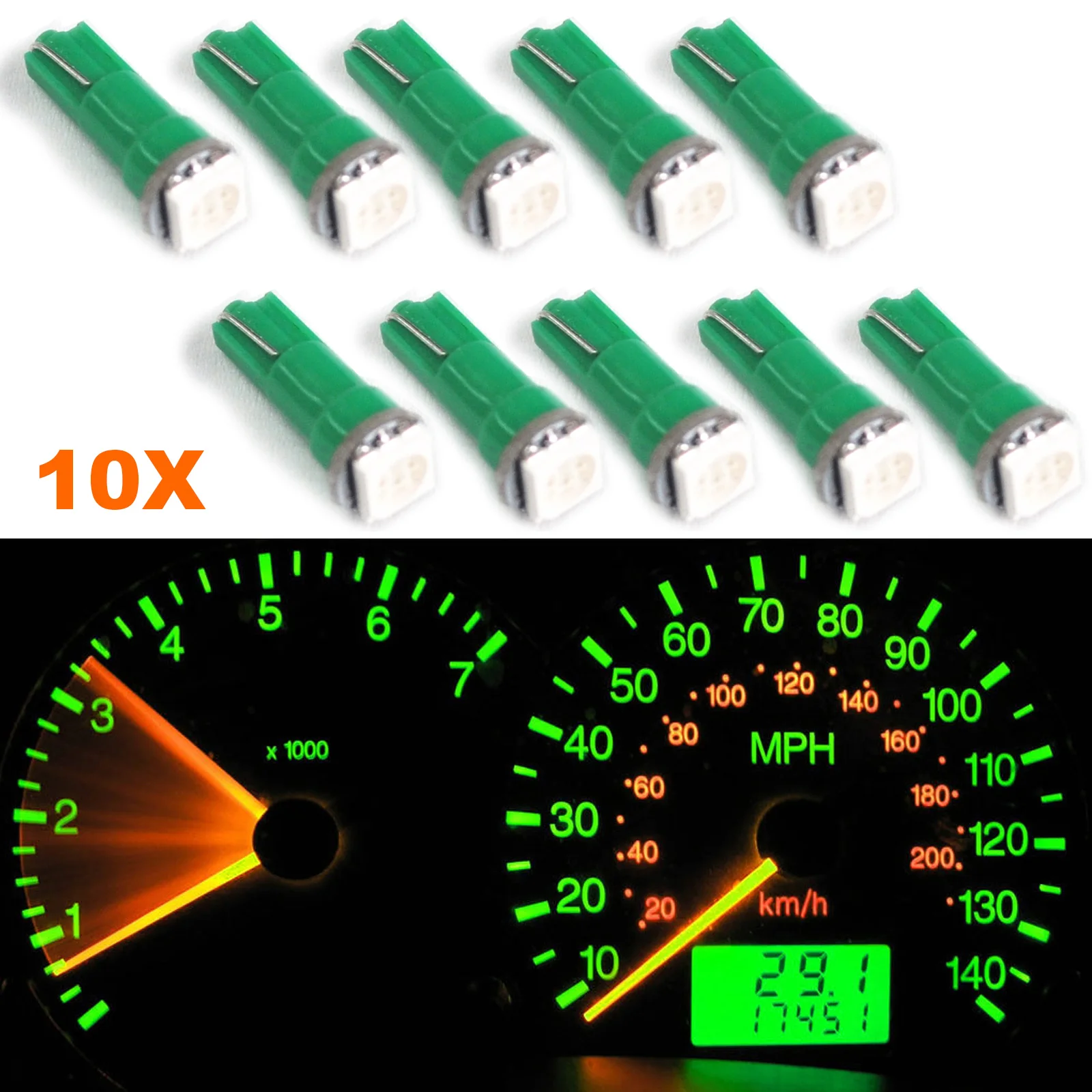 Yellow T5 286 5050 SMD LED Car Wedge Speedo Dashboard Side Light DC 12V
