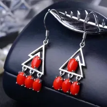 Натуральный красный коралл висячие серьги s925 серебро натуральный драгоценный камень серьги для женщин элегантные изысканные серьги-капли ювелирные изделия для помолвки