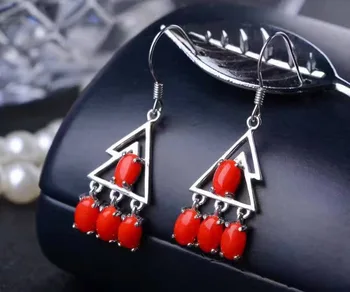

natural red coral drop earrings s925 silver Natural gemstone earring for women Elegant fine drop earrings jewelry engagement