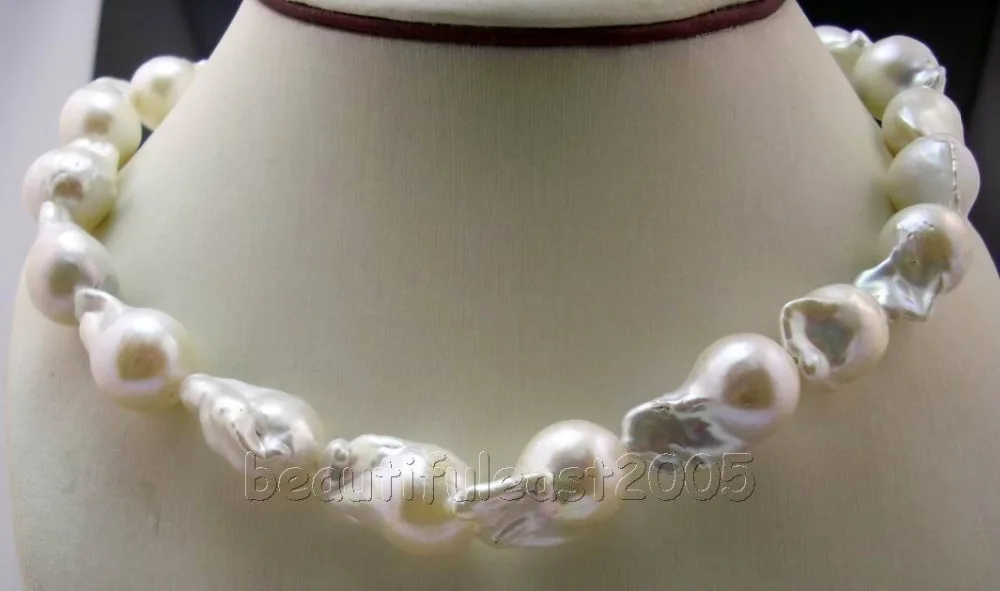 

Free shipping@@@@@ Big size irregular Baroque Nuclear pearl 12-20mm necklace 925s clasp jewelry