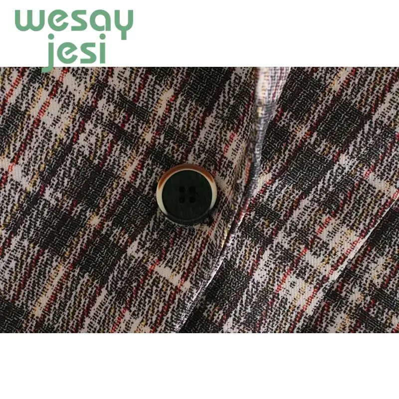 Women Blazer Pockets Jackets Female 2019 new Retro Suits Coat plaid Vintage  Blazer Loose Coat Streetwear
