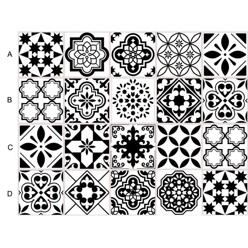 Black And White Nordic Style Retro Tile Sticker PVC Bathroom Kitchen Waterproof Wall Sticker Home Decor Floor Art Mural Decor