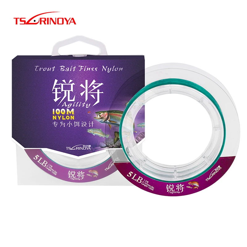

TSURINOYA Fishing Line Agility 100m Nylon Line Trout Bait Finss Special Line Super Power Low Memory