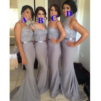 

Cheap Gray Bridesmaid Dresses Mermaid Formal Gowns With Lace Appliques 4 Styles Wedding Party Dress 2019 Bridesmaid Gowns