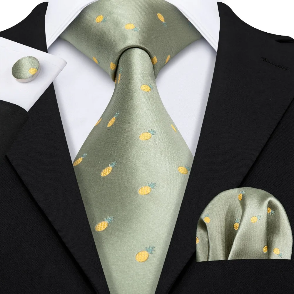 

2019 Barry.Wang New Khaki Pineapple Pattern 100% Silk Ties Gifts For Men Wedding Party Business Luxury Neckties Sets LS-5118