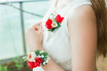 

Hand made Rose Artificial Flowers Wedding bouquet Groom Corsage Bride wrist flower Sister hand flower