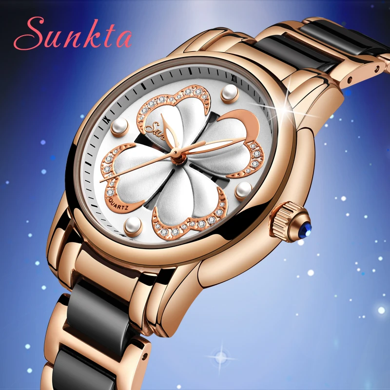 Feminino SUNKTA новые роскошные Брендовые женские часы наручные с керамикой модные