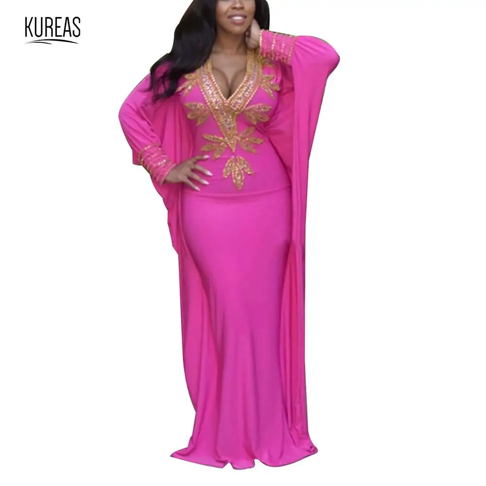 

Kureas African Maxi Dress Long Sleeve Batwing Sleeve Robe Slim Fit Print African Clothes Sexy Dresses Women