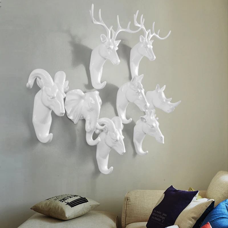 Deer horse head decoration hook creative porch sitting room bedroom wall three dimensional animal hook