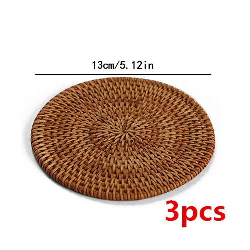 13cm3pcs Набор подстаканников из ротанга, подстаканник для горшка, Настольный коврик, 6 размеров, Porta Copos, подстилки для домашнего декора, винтажный бамбуковый коврик ручной работы - Цвет: 13cm3pcs