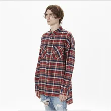 Fear of God Men Plaid Shirt Latest Design New Scottish tartan High Street Bieber Style long sleeve man shirts irregular Length