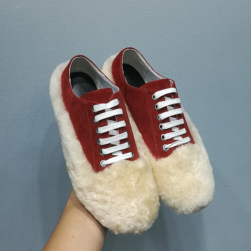 

Shoes Woman 2018 Autumn New Med Heels Suede Sneakers Sapato Feminino Lace up Lambswool Ladies Shoes Women Shoes Zapatos De Mujer