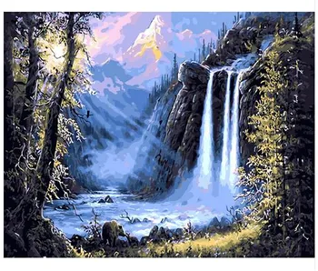 

Beautiful Waterfall Landscape Printed DIY Digital Oil Painting By Numbers Hand Painted Oil Painting 40x50cm No Frame