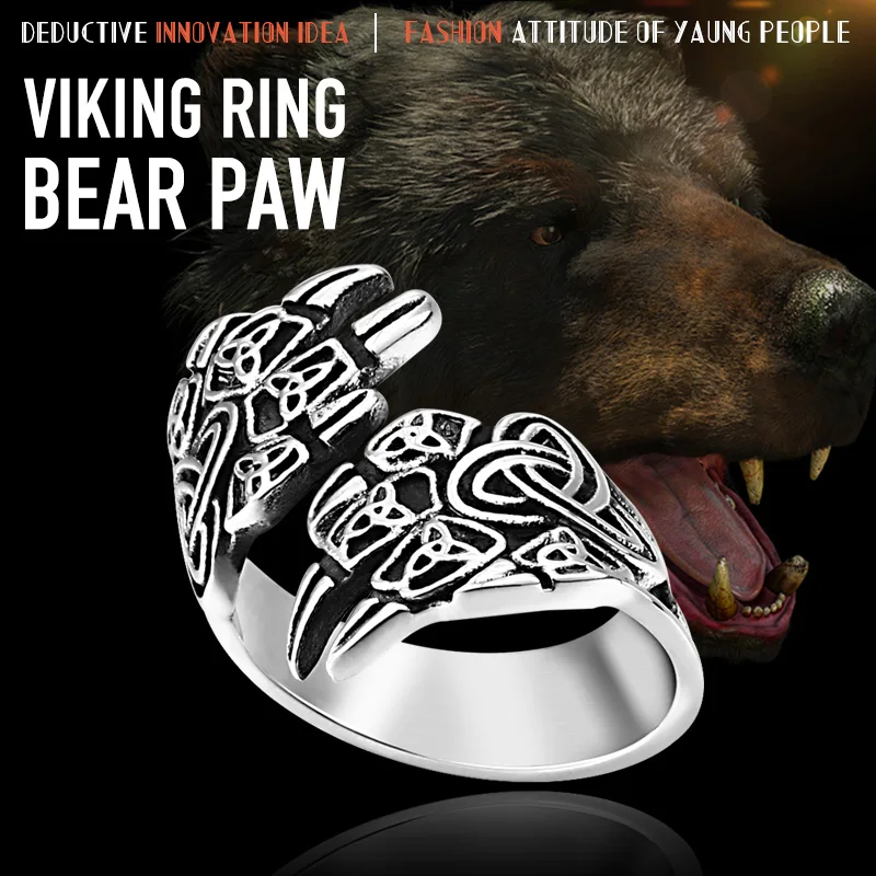 

Beier 316L Stainless Steel Nose viking for men scandinavian Bear claw Warrior Slavic Runic Amulet Ring fasion jewelry LR590