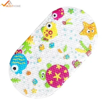 

39cmx69cm Bathroom Cartoon Anti-Slip Oval Shape PVC Bath Mat Rugs for Kids