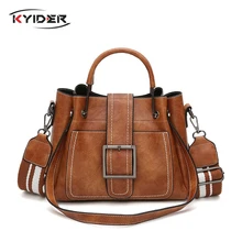 KYIDER Women Handbag Ladies Soft Pu Leather Bag Pin Type Women Bag Solid Fashion Shoulder Sac Metal Handle Casual Tote metal ring pu leather tote bag