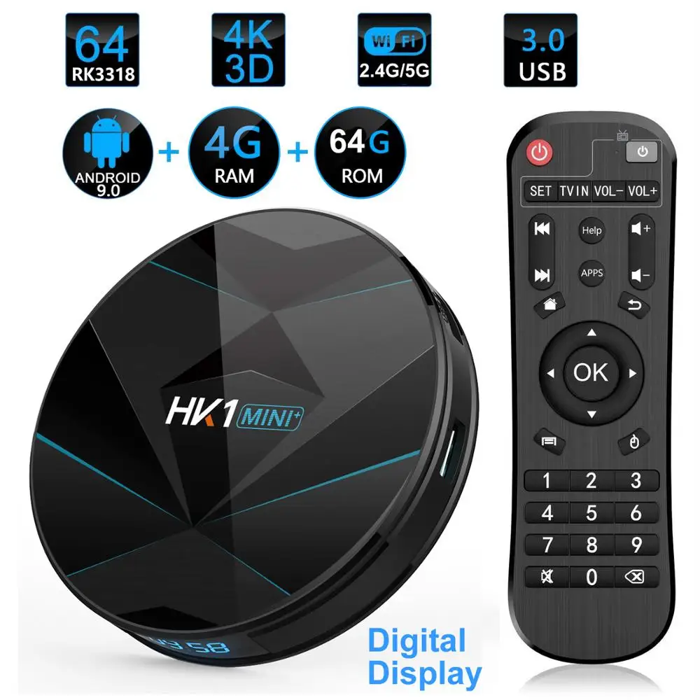 

HK1 MINI PLUS Android 9.0 Smart TV Box Rockchip RK3318 4GB RAM 64GB ROM Digital Display 2.4G/5G Dual WIFI USB3.0 BT4.0 3D 4K HDR