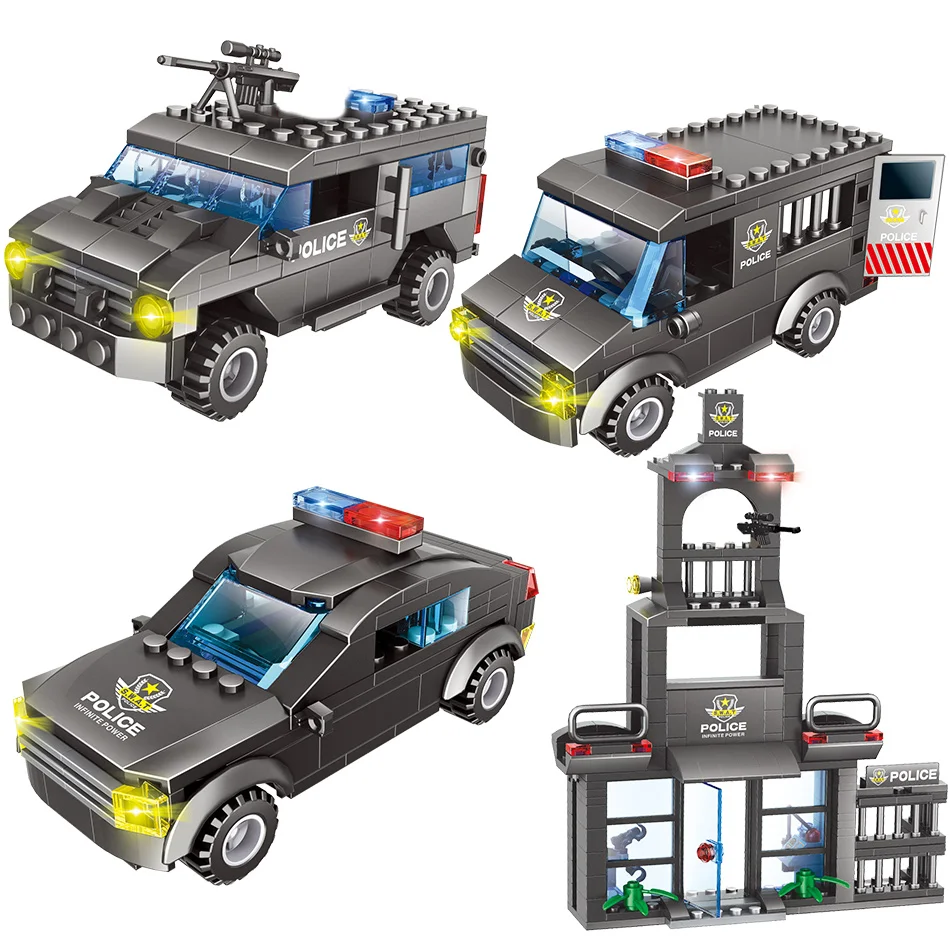 Blocos de Construção Cidade Militar Polícia Estação Compatível Ww2 Swat Equipe Caminhão Blocos Educativos Crianças Brinquedos Presentes 12 Cheap Blocos