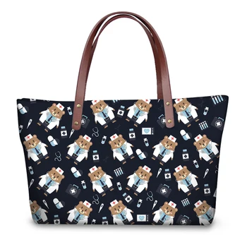 

FORUDESIGNS Women Bag Cartoon Nurse Bear Tote Beach Waterproof Design for Lady's Bolsas Feminina Shoulder Bags Handbags Fashion
