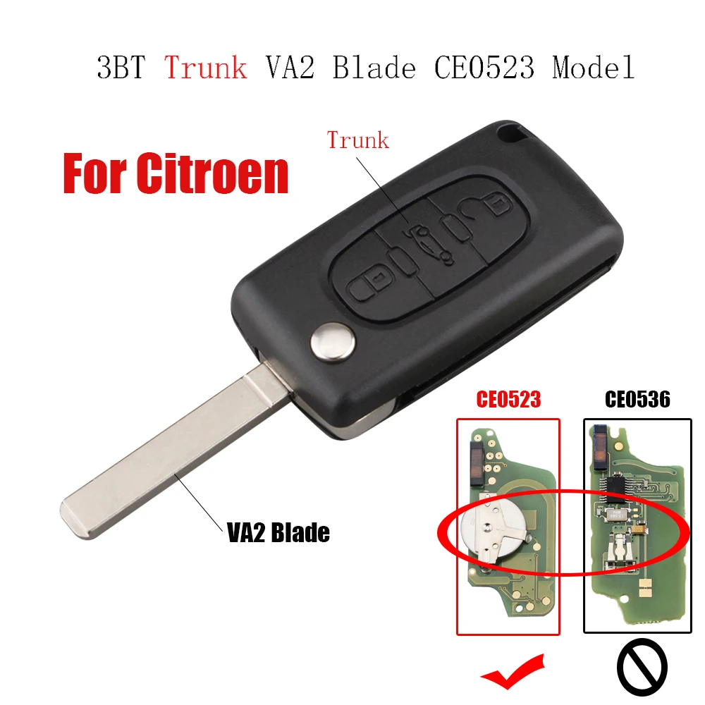 

2pcs*3B Remote key CE0523 Model for CITROEN C5 C4 C3 C2 Berlingo Picasso Original key VA2 Blade ASK Signal Transponder Chip ID46