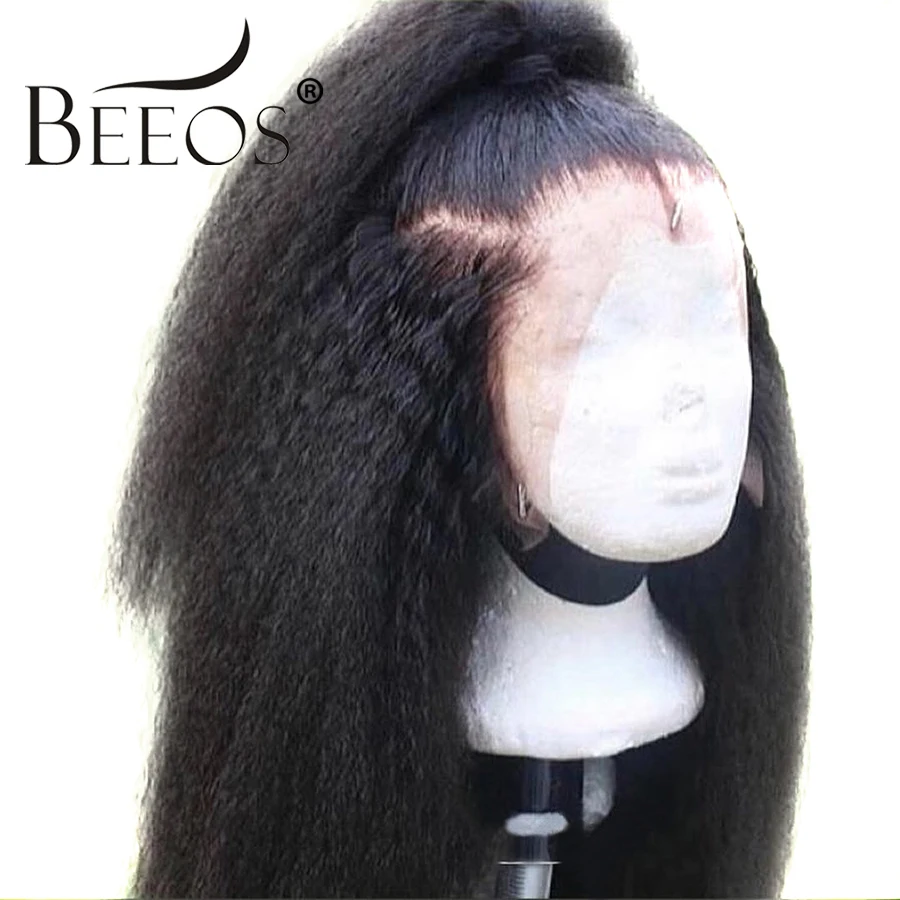 

Beeos Kinky Straight Wig Brazilian Remy 360 Lace Front Human Hair Wigs For Women With Baby Hair Natural Pre Plucked