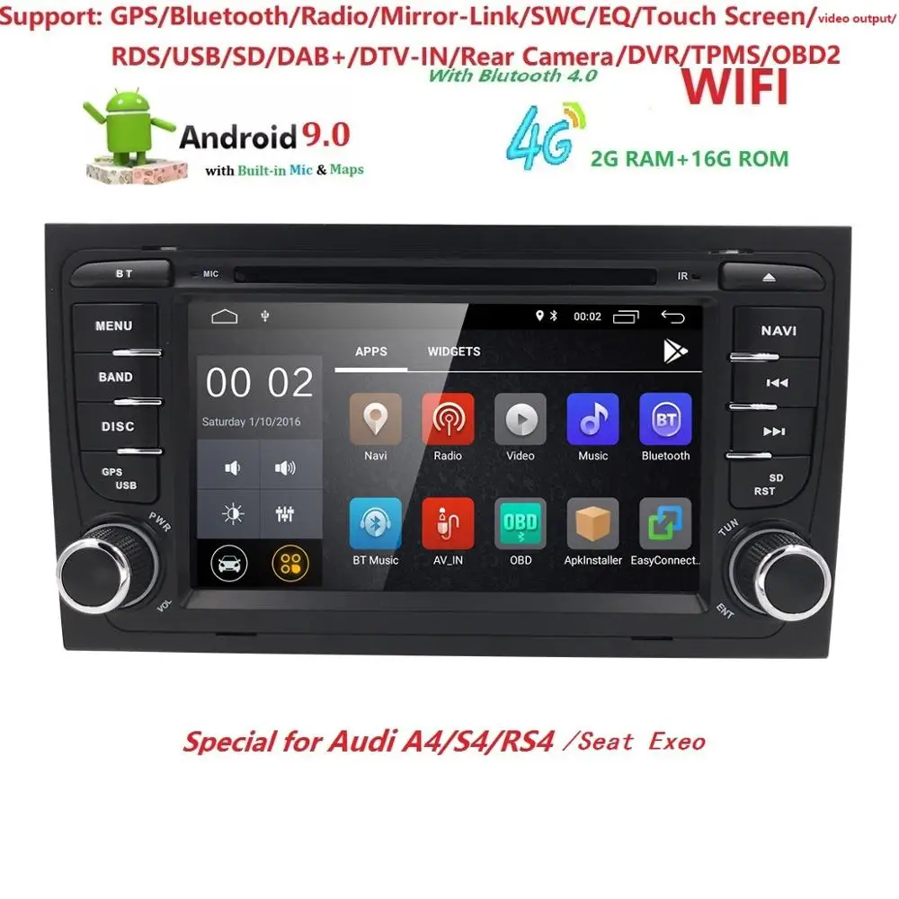 

Ossuret 2 Din Auto Radio Android 9 For Audi/A4/S4 2002-2008 Quad Cores RAM 2GB Car Multimedia Video DVD Player GPS USB DVR FM/AM