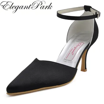 

Shoes Woman Black White Ivory Bridal Wedding High heel Pointed Toe Ankle Strap Stain Bride Bridesmaid Prom Party Pumps A0037