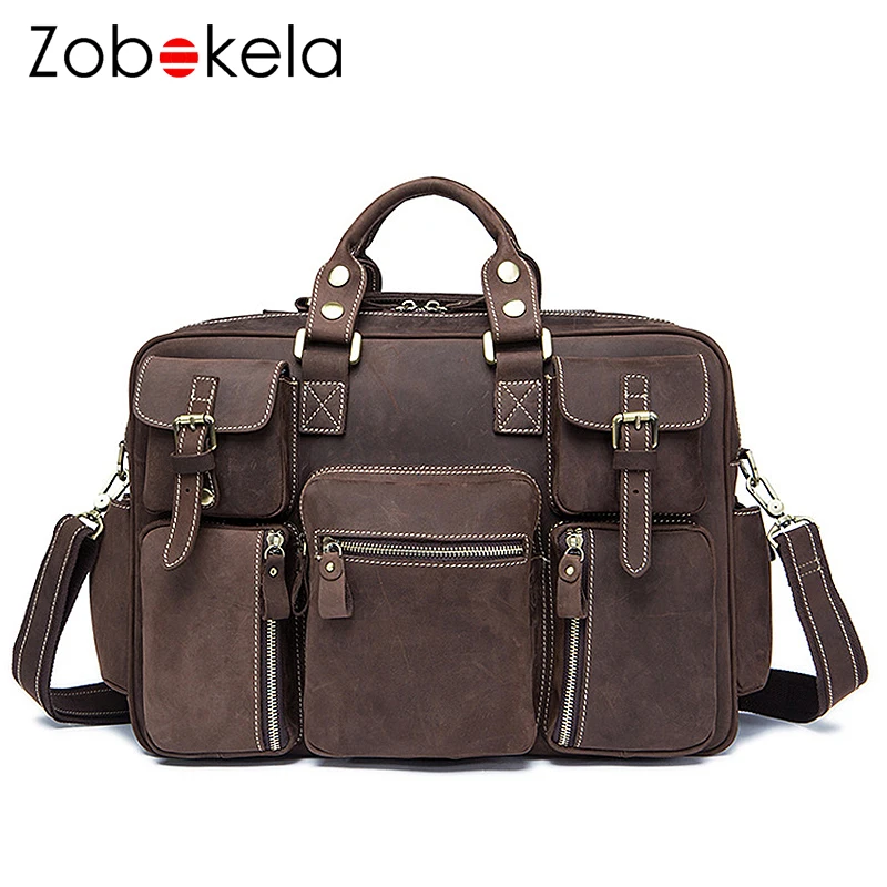 Zobokela Для мужчин сумки Сумки из кожи Портфели Бизнес мужской сумка ноутбук