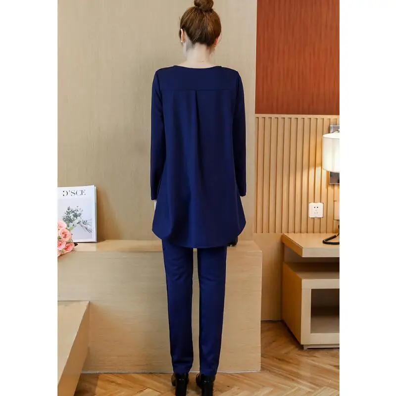 2018 New Women 2 Piece Set Women Suit Female Long Sleeve Lrregular Hem Tops Work Clothes Trousers Two-Piece Sets Foot Trousers