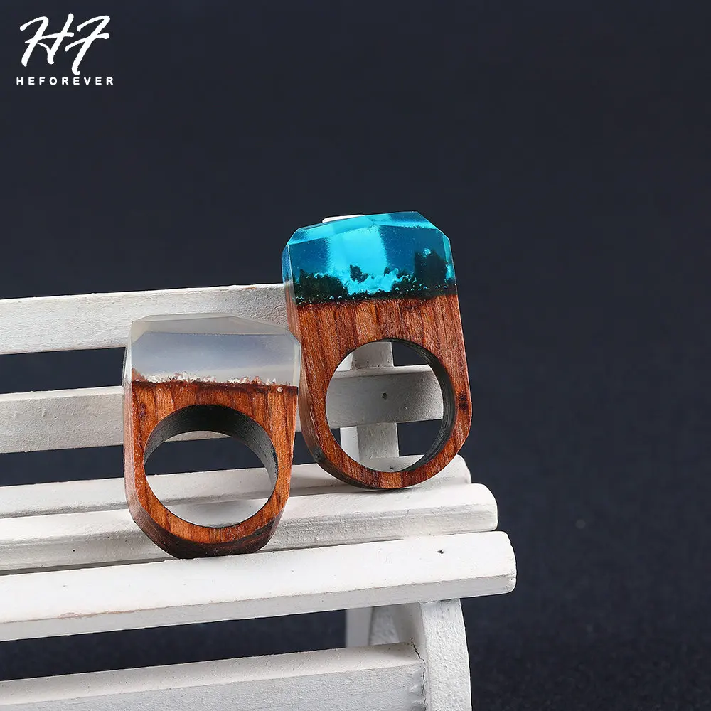

Creative Design Forest Wood & Resin Couple Rings for Women Miniature Landscape Blue &White Color Fashion Accessories KB172 KB173