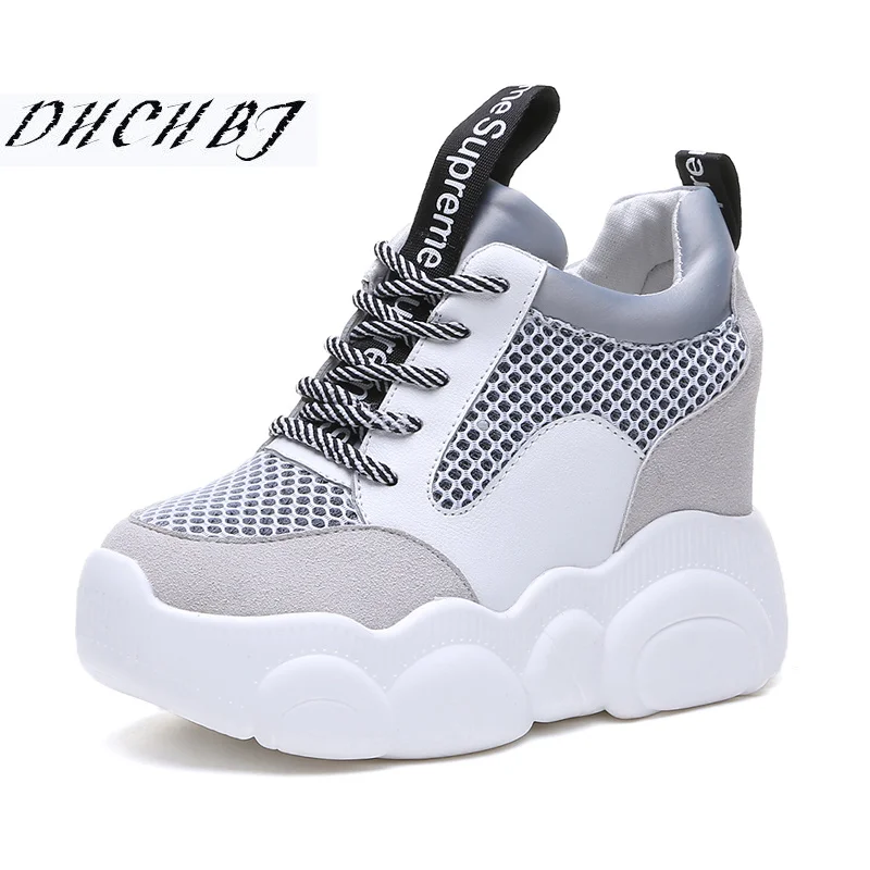 

Size 35-39 Breathable Mesh Sneakers Hidden Increasing Shoes Women Wedge Casual Shoes Lace-up High Heels 10cm Platform Shoes
