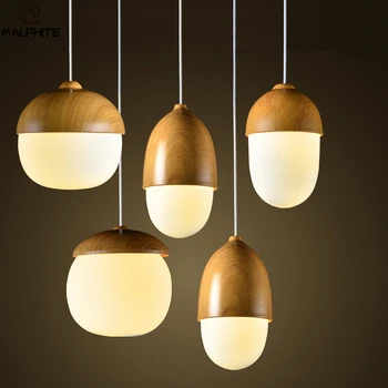 

Nordic Wood-grain Nut Pendant Light Simple Nuts Restaurant Bar Glass Pendant Lamp Mushroom Decor Hanglamp Lighting Luminaires
