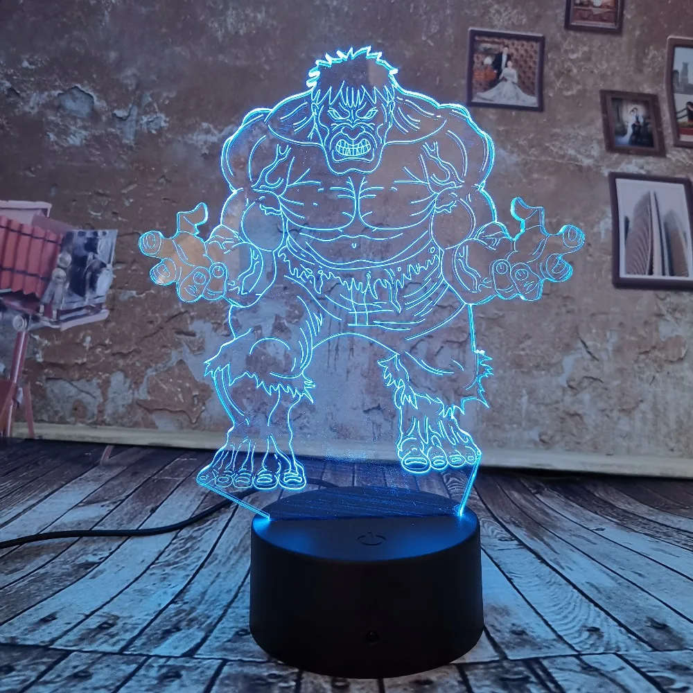 Новый Marvel Cool Hulk 3D светодиодный светильник ночник Touch 7 Авто цветной градиент USB для