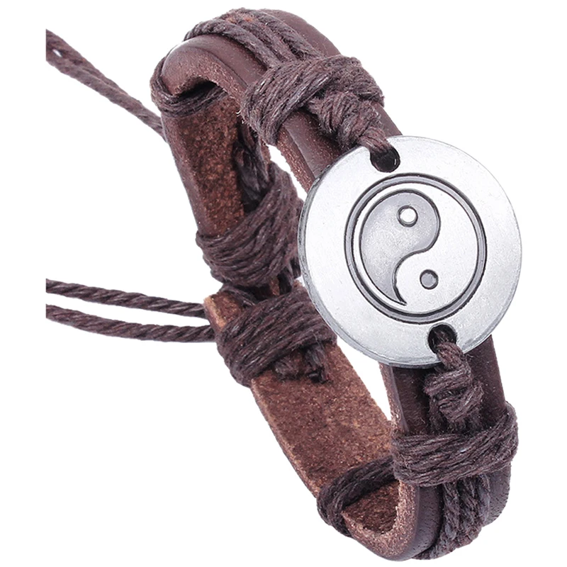 

Tai Chi Yin and Yang Graph PU Leather Bracelet Deep Woven Brown