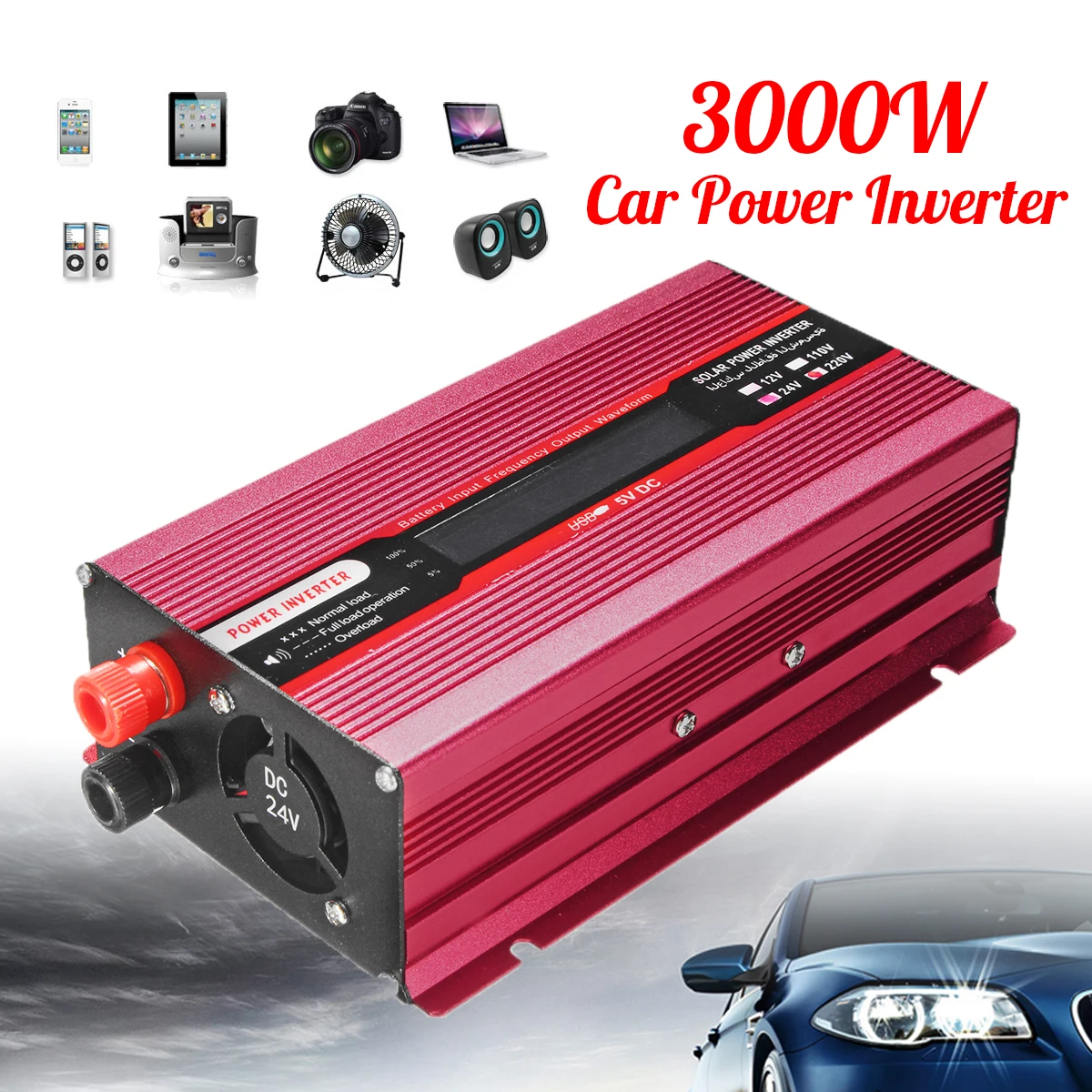 

Car Power Inverter PEAK 3000W 12/24V To AC 220/110V USB Modified Sine Wave Converter Low Noise Multiple Voltage Transformer