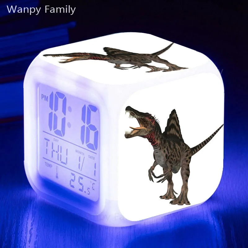 Jurassic динозавр светодиодный Будильник 7 цветов светящийся цифровой будильник для детей подарок на день рождения мульти-фонкция светящиеся часы - Цвет: Армейский зеленый
