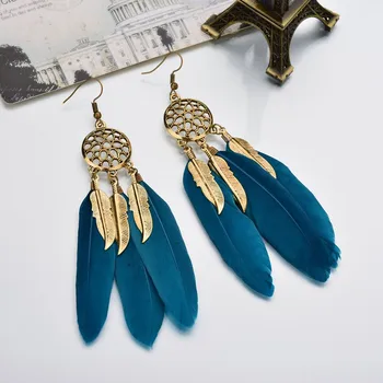 

Retro long feather leaves exaggerated ladies earrings ear jewelry ornaments gifts