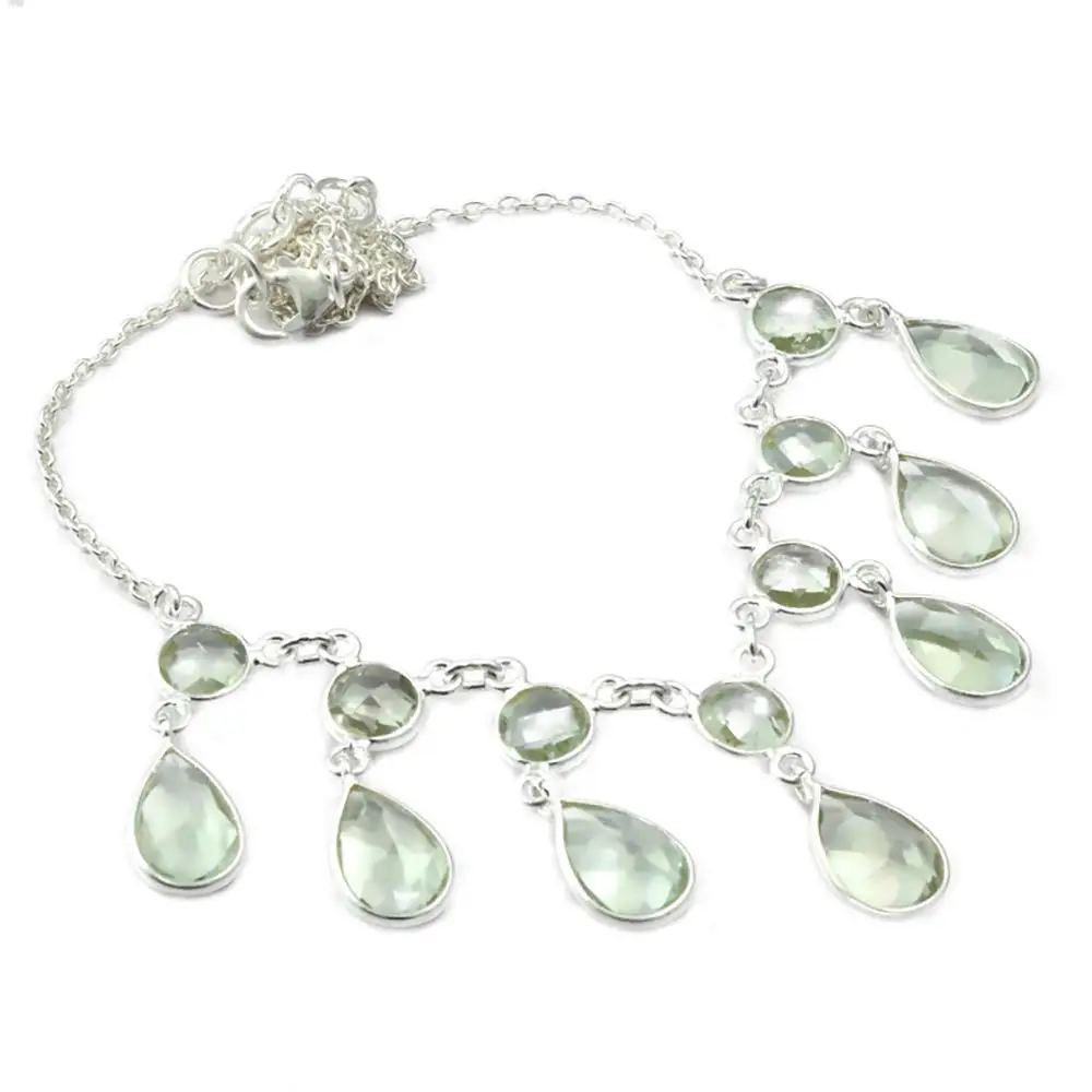 

NiaoZaiFei YunZaiKan Nature Green Amethyst Necklace 925 Sterling Silver, 44 cm, MHBNE0003
