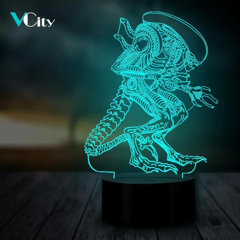 VCity чужой Xenomorph 3D Ночной светильник Luminaria потолочный светильник светодиодный USB Многоцветный стол Декор ужас кино, подарки для любителей светильник Инж