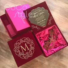 Cocostyles Заказная супер Роскошная ярко-розовая бархатная коробка с шелковым зеркало с принтом акриловая пригласительная карта для мистических свадебных приглашений