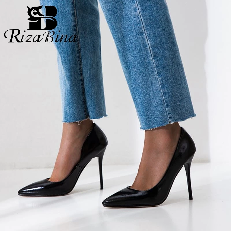 

RizaBina 2019 New Sexy High Heels Shoes Women Solid Color Pointed Toe Thin Heels Shoes Office Ladies Party Pumps Size 34-43
