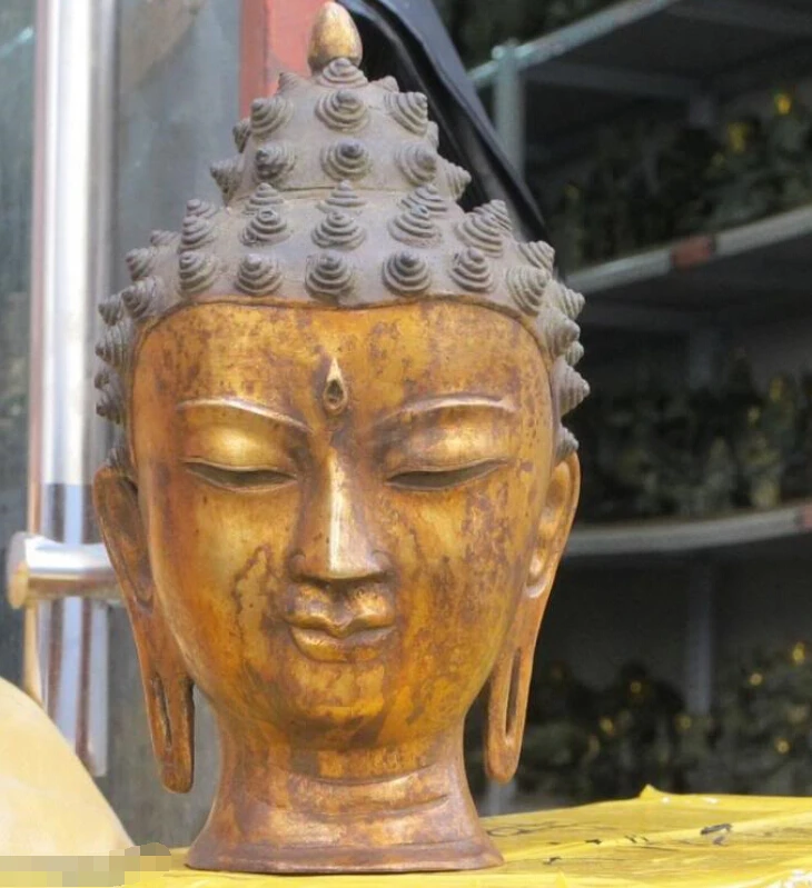 11"Tibet Bronze gild Buddhism Sakyamuni Shakyamuni Amitabha Buddha Head