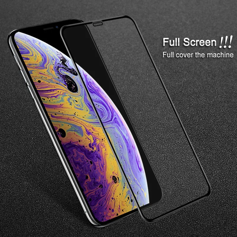 Для Apple Iphone XS макс. закаленное стекло полное покрытие экрана Закаленное стекло протектор экрана полная защитная пленка 6,5'' - Цвет: Черный