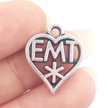 

BULK 30pcs Alloy Metal Heart Shape Star of Life EMT for Emergency Medical Technician Charms Medical Symbol Pendant 16*20mm 1.7g