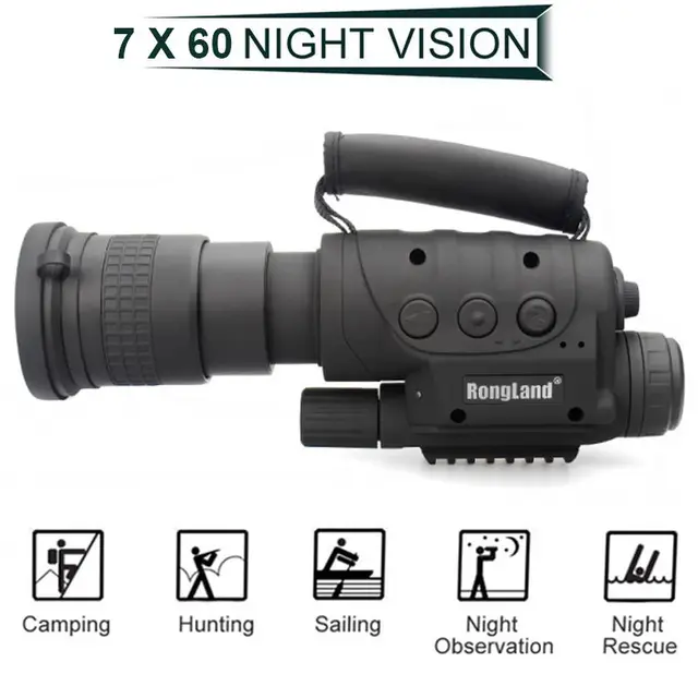 Best price at $211 Cheap Free Shipping!Rongland NV-760D+ Infrared Night Vision IR Monocular Telescopes 7x60 DVR Record