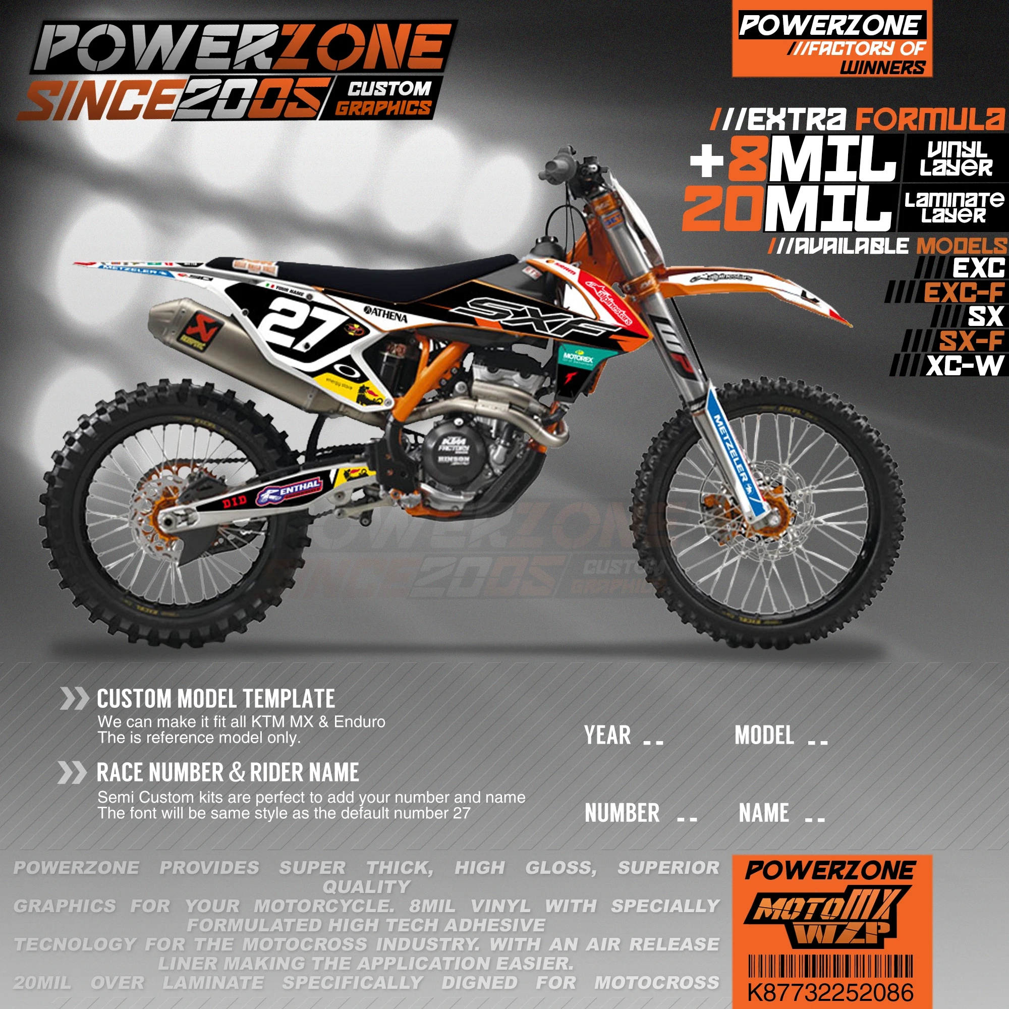 Набор наклеек PowerZone 3M для KTM SX SXF MX EXC XCW Enduro от 125cc до 500cc 2016-2019 086 | Автомобили и